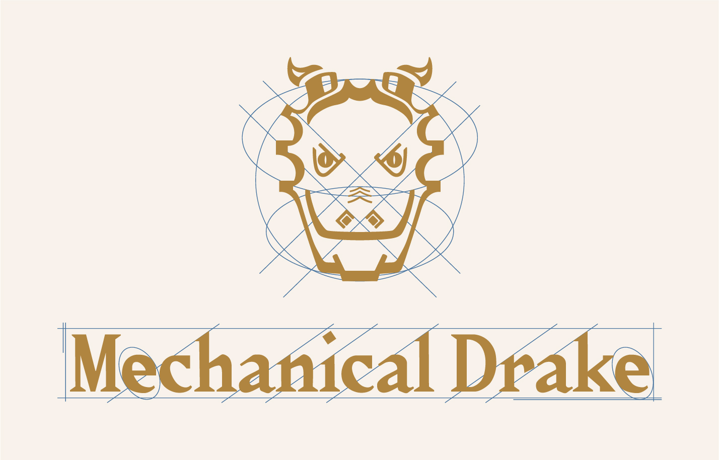 Logo with a stylized lion's head and the text 'Mechanical Drake' below, in gold color on a light background.